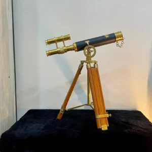 Vintage Brass Telescope with Wooden Tripod – Nautical Decor & Collectible
