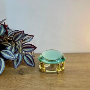 Crystal Dome Magnifying Glass on Brass Stand – Vintage Desk Decor & Paperweight