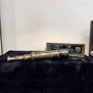 Vintage Brass Engraved Telescope with Wooden Storage Box | Antique Collectible